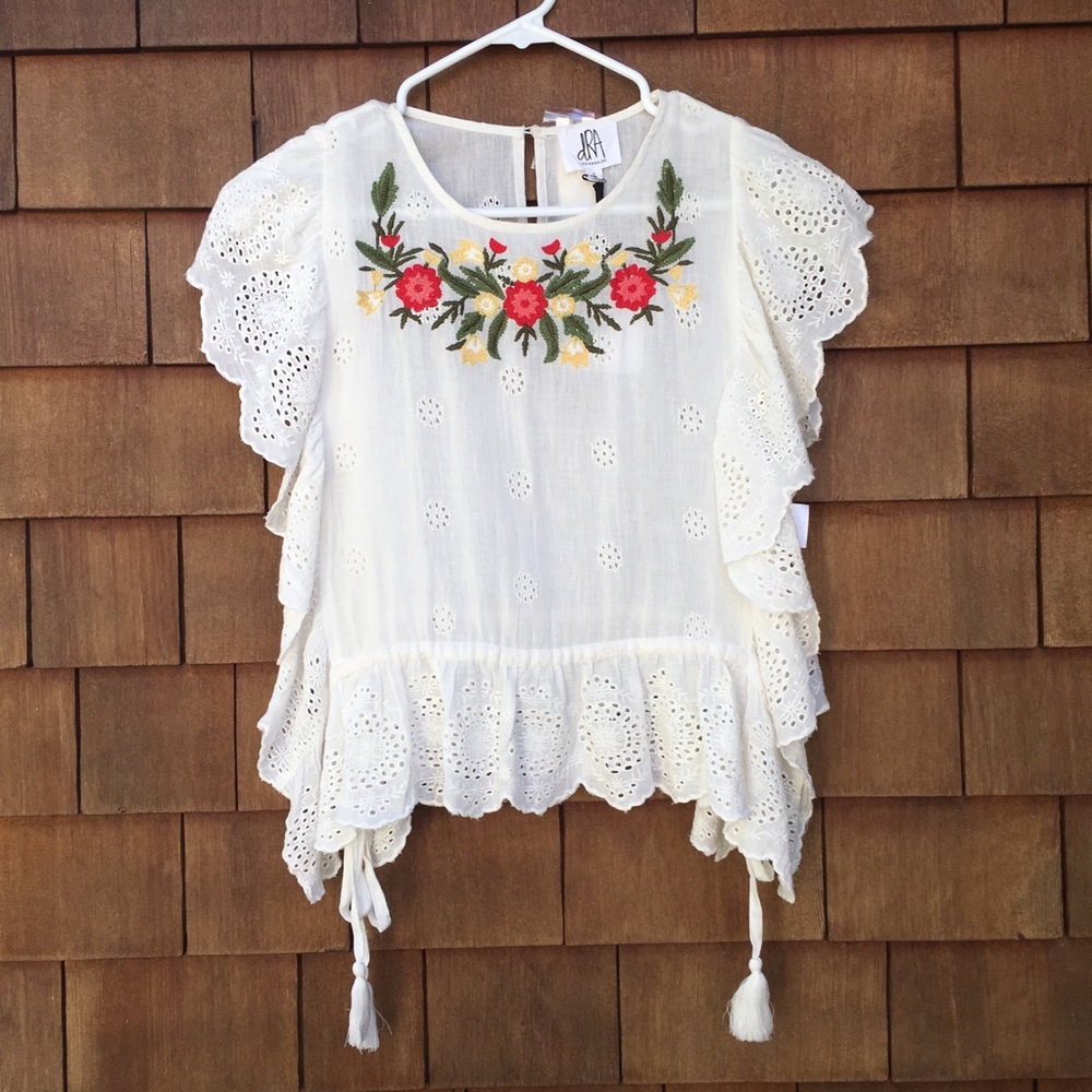 Anthropologie Mercato Embroidered Blouse w/ Ties